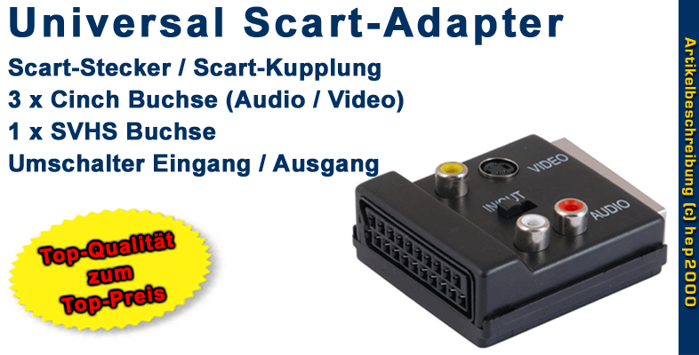 Scart-Adapter mit 3 x Cinch 1 x SVHS Umschalter