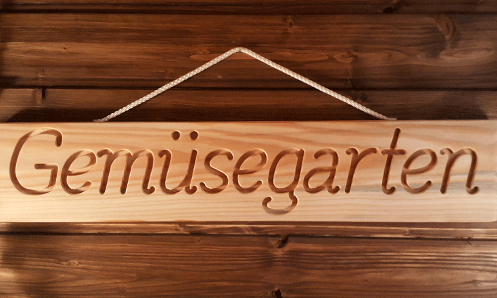 Gemüsegarten Schild, Douglasie, Holz massiv, gefräste Gravur, Garten